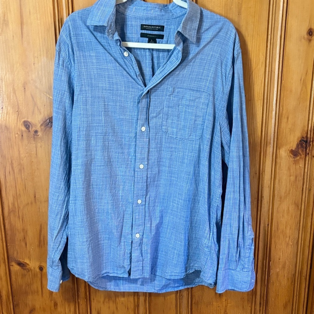 Banana Republic Casual Blue Button-Down Shirt - 100% Organic Cotton - Size Large